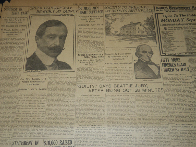 1911 SEPTEMBER 9 THE BOSTON HERALD - DR. THOMAS DWIGHT DIES AT NAHANT - BH 309