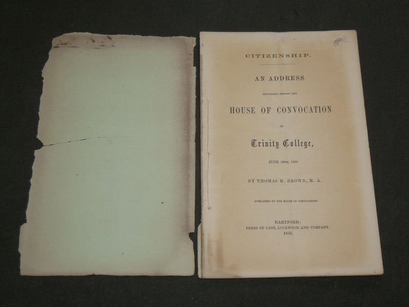 1859 MR. BROWN'S ADDRESS AT TRINITY COLLEGE BOOK - HARTFORD - J 6220