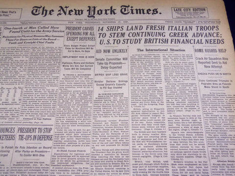 1940 NOVEMBER 27 NEW YORK TIMES - FRESH ITALIAN TROOPS TO STEM GREEKS - NT 2497