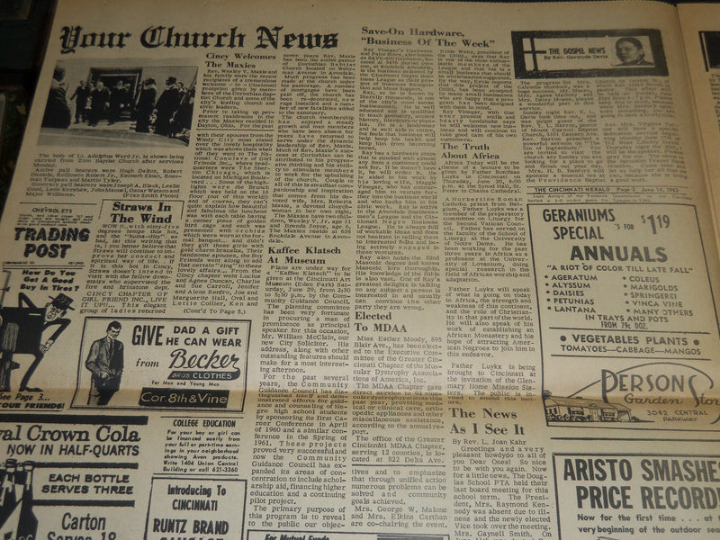 1963 JUNE 14 CINCINNATI HERALD NEWSPAPER - LT. ADOLPHUS WARD KILLED - NP 4407