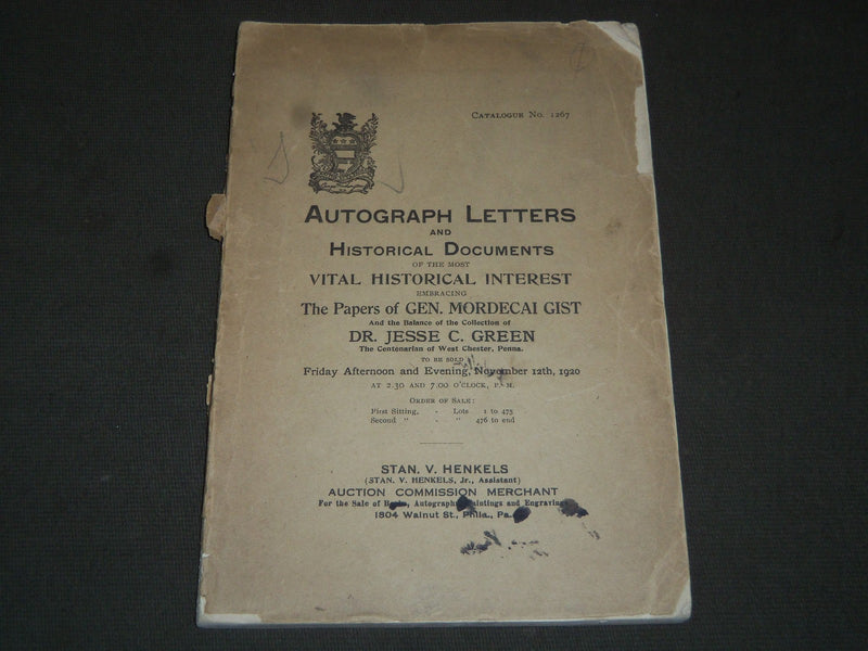 1920 AUTOGRPAH LETTERS OF HISTORICAL INTEREST AUCTION CATALOGUE - J 5210