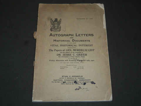 1920 AUTOGRPAH LETTERS OF HISTORICAL INTEREST AUCTION CATALOGUE - J 5210