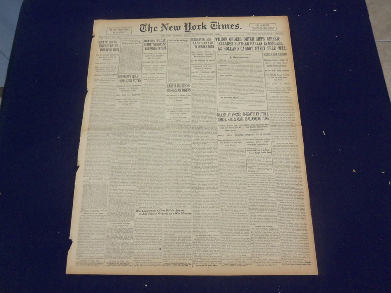 1918 MARCH 21 NEW YORK TIMES - WILSON ORDERS DUTCH SHIPS SEIZED - NT 8164
