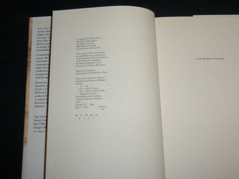 1994 LOVE LYRICS OF ANCIENT EGYPT HARDCOVER BOOK BY BARBARA FOWLER - KD 6921