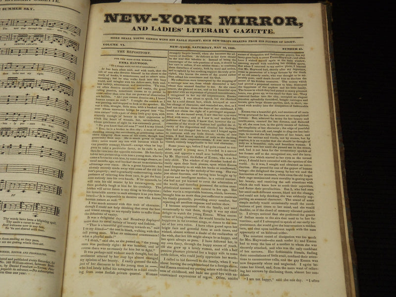 1828-1829 NEW YORK MIRROR AND LADIES GAZETTE BOUND VOLUME - SHELLEY - R 89P
