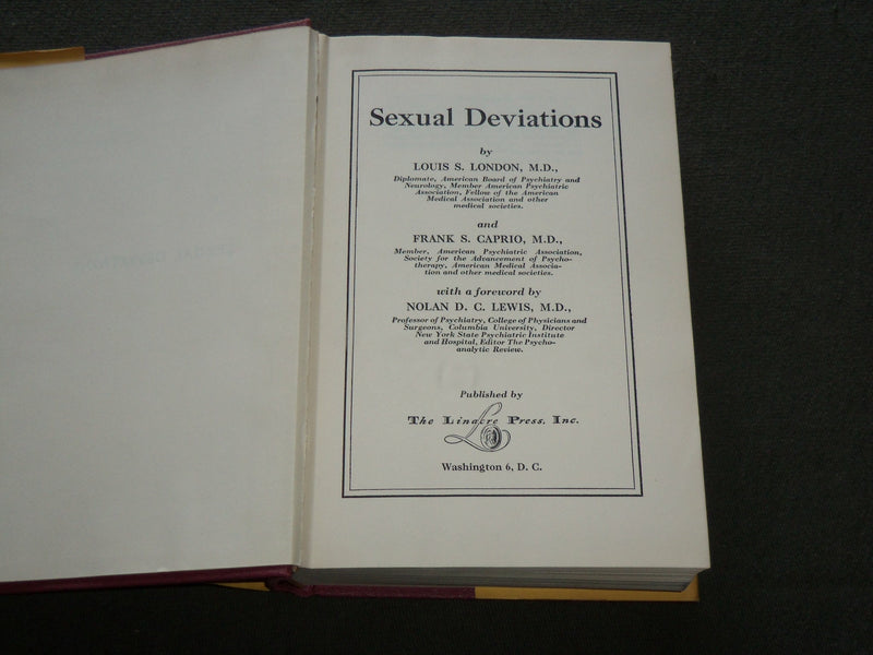 1950 SEXUAL DEVIATIONS A PSYCHODYNAMIC APPROACH BOOK BY LOUIS LONDON - KD 6198