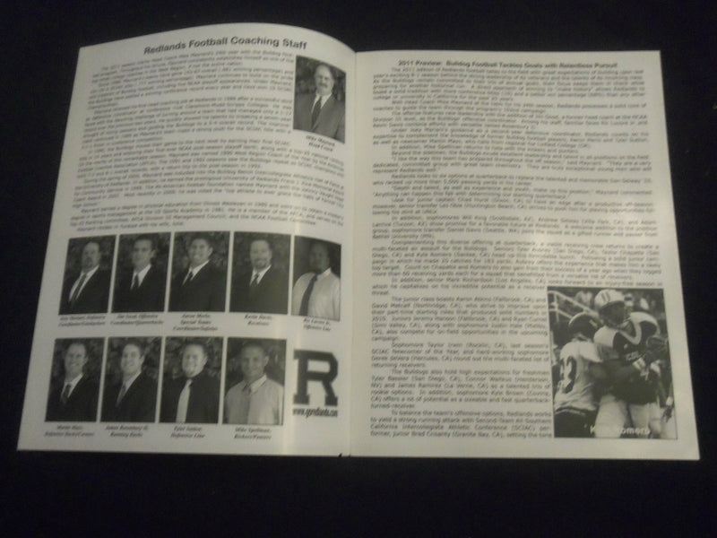 2011 UNIVERSITY OF REDLANDS FOOTBALL GAME NOTES - SP 1219E