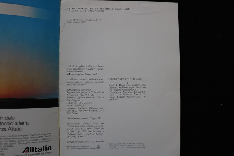 1981 CRITICA D'ARTE AFRICANA SOFTCOVER BOOK - KD 9825