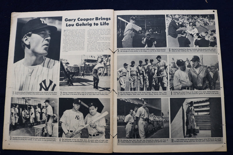 1942 JUNE 21 PARADE MAGAZINE - PRIDE OF THE YANKEES ARTICLE/PHOTOS - E 22432