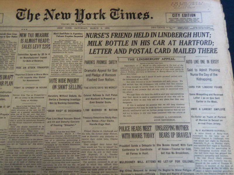 1932 MARCH 5 NEW YORK TIMES - NURSE'S FRIEND HELD IN LINDBERGH - NT 7426