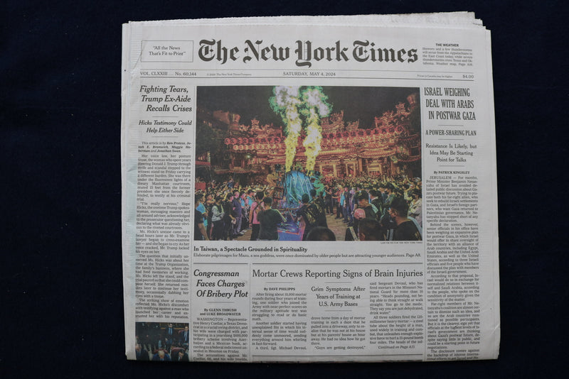 2024 MAY 4 NEW YORK TIMES - ISRAEL WEIGHING DEAL WITH ARABS IN POSTWAR GAZA