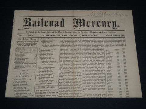 1860 AUGUST 30 RAILROAD MERCURY - LINCOLN - GROTON JUNCTION MASS - NP 614I