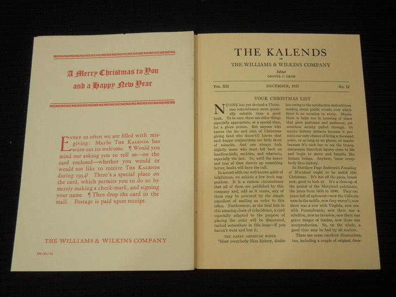 1933-1935 THE KALENDS OF WILLIAMS & WILKINS CO. MAGAZINES LOT OF 18 - O 2825E
