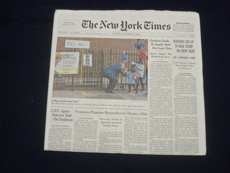 2020 SEPTEMBER 22 NEW YORK TIMES - SENATORS LINE UP TO BACK TRUMP ON COURT FIGHT