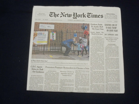 2020 SEPTEMBER 22 NEW YORK TIMES - SENATORS LINE UP TO BACK TRUMP ON COURT FIGHT