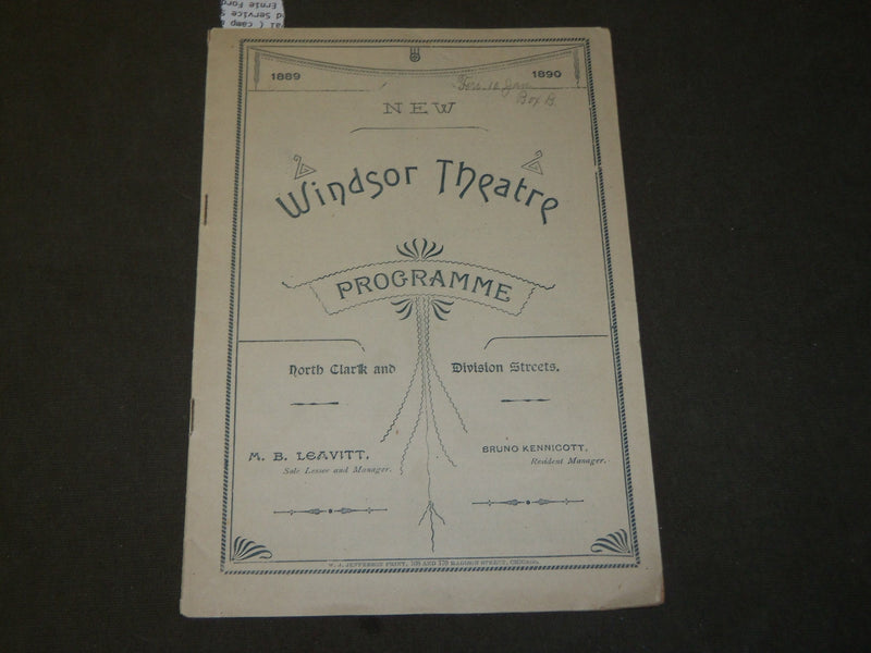 1890 JAN 5 NEW WINDSOR THEATRE PROGRAM - BURGLAR - SIDNEY DREW - GLADYS - J 3697