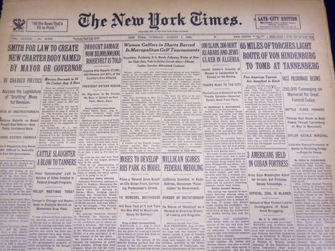 1934 AUG 7 NEW YORK TIMES - 65 MILES OF TORCHES LIGHT ROUTE HINDENBURG - NT 1603