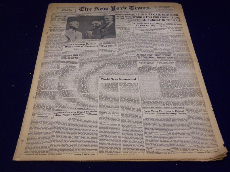 1949 JULY 9 NEW YORK TIMES - JURY IN HISS CASE DISMISSED 8-4 CONVICTION- NT 2646