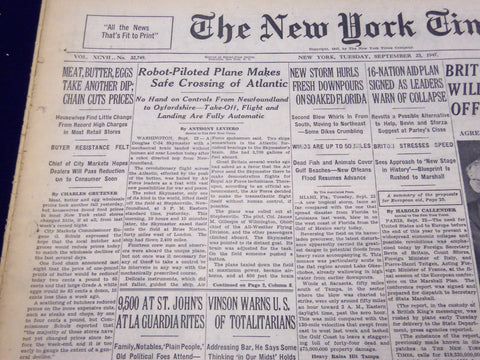 1947 SEPT 23 NEW YORK TIMES - ROBOT-PILOTED PLANE MAKES SAFE CROSSING - NT 175
