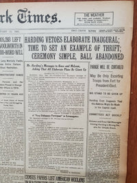 1921 JANUARY 11 NEW YORK TIMES - HARDING VETOES ELABORATE INAUGURAL - NT 8090