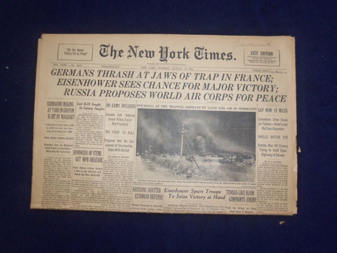 1944 AUG 15 NEW YORK TIMES - GERMANS THRASH AT JAWS OF TRAP IN FRANCE - NP 6609