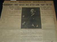 1909 SEPT 10 THE BOSTON HERALD - HARRIMAN DIES AFTER GAME FIGHT FOR LIFE- BH 201