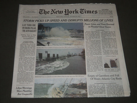 2012 OCTOBER 30 NEW YORK TIMES - STORM PICKS UP SPEED AND DISRUPTS - NP 2449