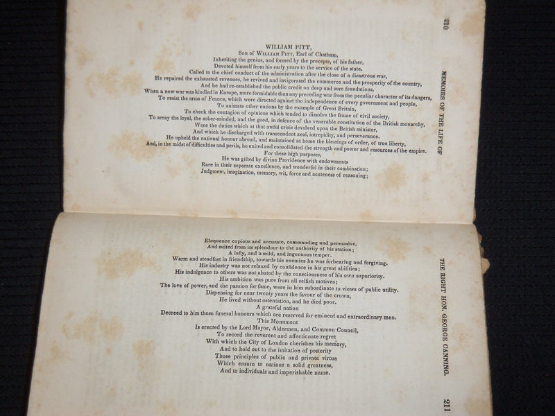 1830 MEMOIRS OF THE LIFE OF GEORGE CANNING VOLUME 1 & 2 - KD 703S