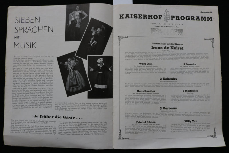 1938 APRIL DER PAPAGEI PROGRAMM ZEITSCHRIFT PROGRAM - GERMAN - K 2280
