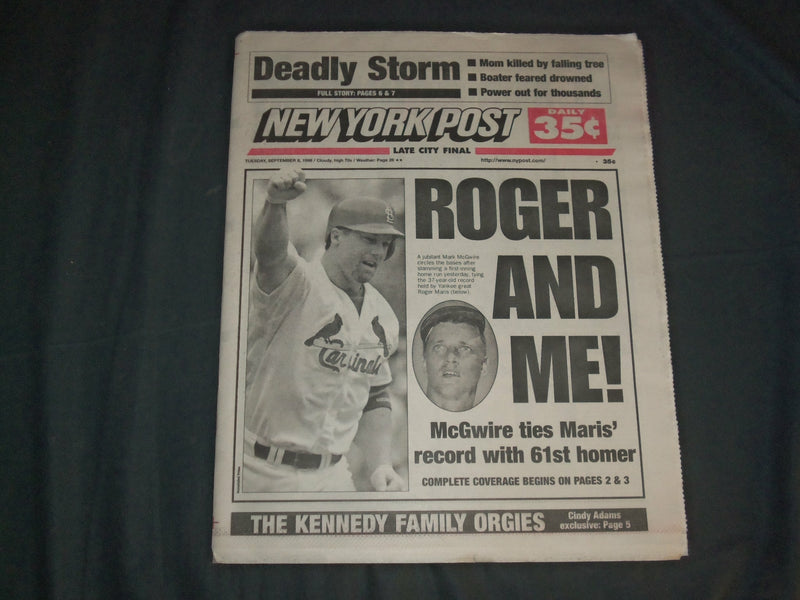 1998 SEPTEMBER 8 NEW YORK POST NEWSPAPER - MARK MCGWIRE HITS HR 61 - NP 4127