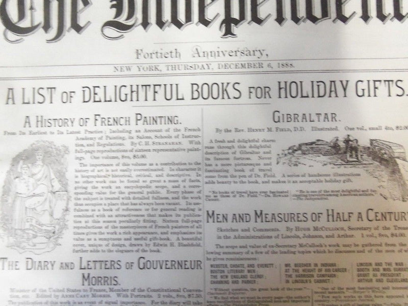 1888 DEC 6 THE INDEPENDENT MAGAZINE - 40TH ANNIVERSARY - GREAT ADS - NP 1513