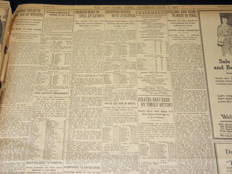 1921 JULY 2 NEW YORK TIMES NEWSPAPER- ALL READY FOR GREAT FISTIC BATTLE- NT 8693