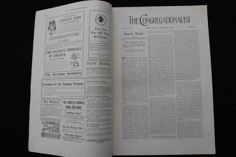 1897 SEP 23 THE CONGREGATIONALIST MAGAZINE -DANIEL FISKE-FRANKLIN AYER - K 2346