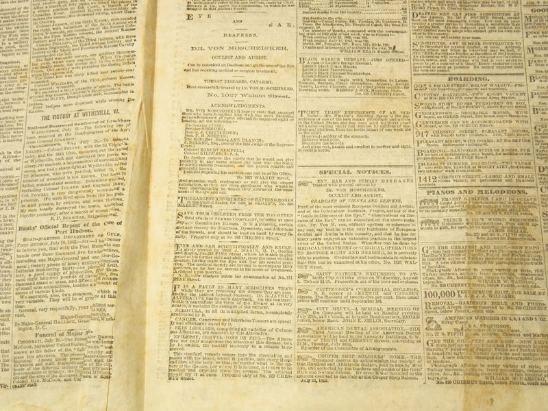 1863 JULY 27 PHILADELPHIA INQUIRER NEWSPAPER - CHARLESTON MAP - NP 8996