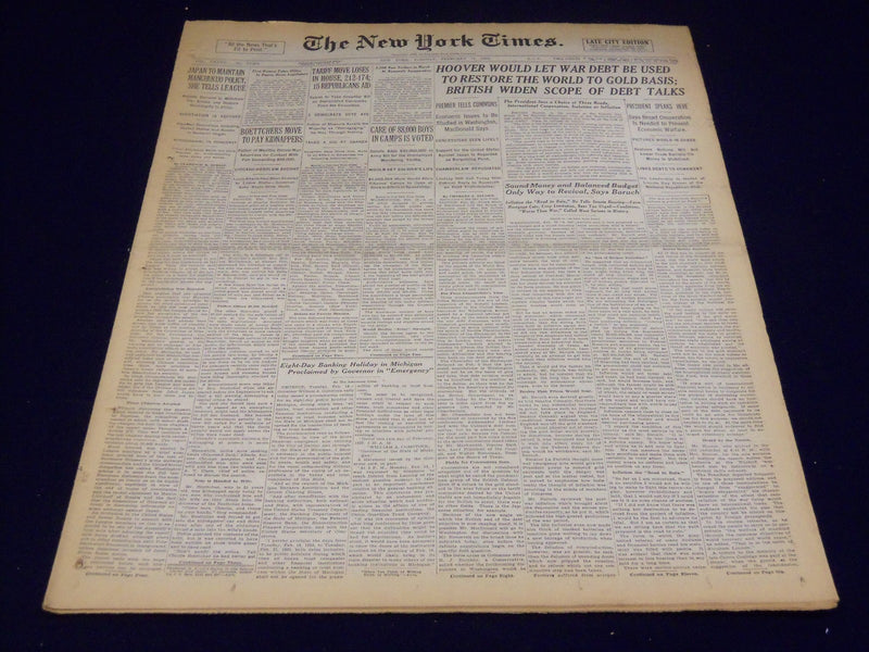 1933 FEBRUARY 14 NEW YORK TIMES - WAR DEBT TO RESTORE GOLD PARIS - NT 3829