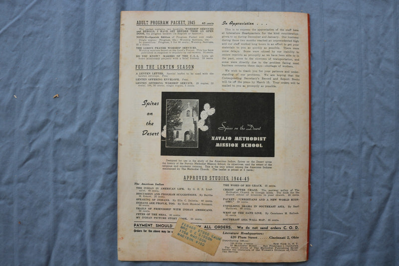 1945 MARCH THE METHODIST WOMAN - JOHN FOSTER DULLES - SOFTCOVER BOOK - K 3000