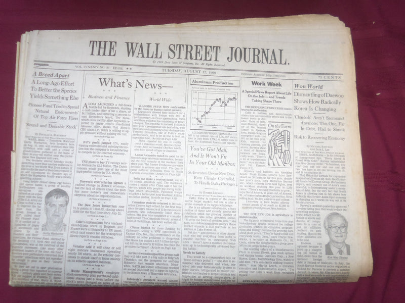 1999 AUG 17 THE WALL STREET JOURNAL -KOREA CHANGE, DISMANTLING OF DAEWOO- WJ 238