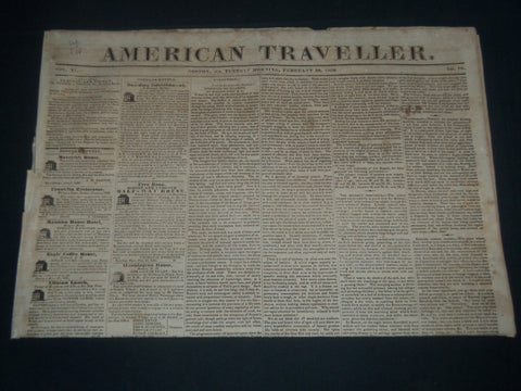 1836 FEBRUARY 30 AMERICAN TRAVELLER NEWSPAPER - RARE DATE - BOSTON - NP 3980