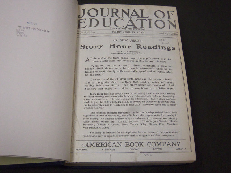 1922 JANUARY-DECEMBER JOURNAL OF EDUCATION BOUND VOLUME - COMPLETE YEAR - R 932