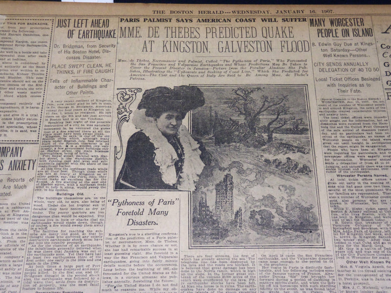 1907 JANUARY 16 THE BOSTON HERALD - 100 SLAIN IN KINGSTON QUAKE - BH 327