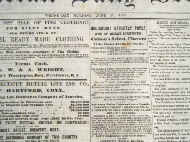1866 JUNE 27 & 28 PROVIDENCE DAILY JOURNAL NEWSPAPER LOT OF 2 - NP 614F