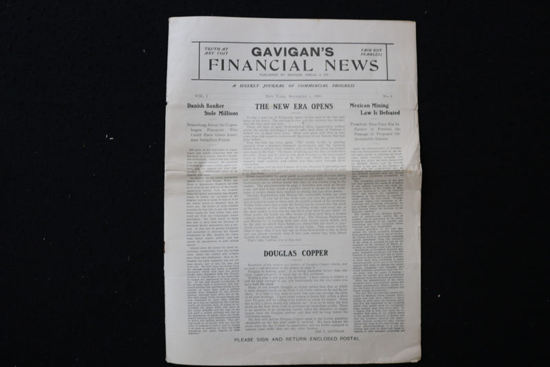 1908-1909 GAVIGAN'S FINANCIAL NEWS NEWSPAPER - LOT OF 2 - K 2947