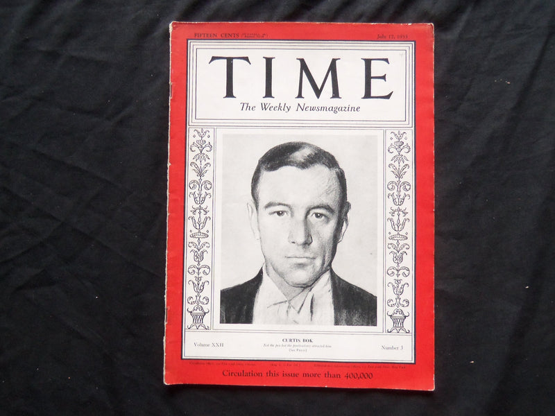 1933 JULY 17 TIME MAGAZINE - CURTIS BOK - T 379