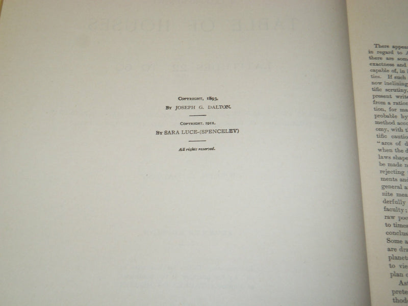 1948 TABLE OF HOUSES THE SPHERICAL BASIS OF ASTROLOGY BOOK BY DALTON - KD 5601