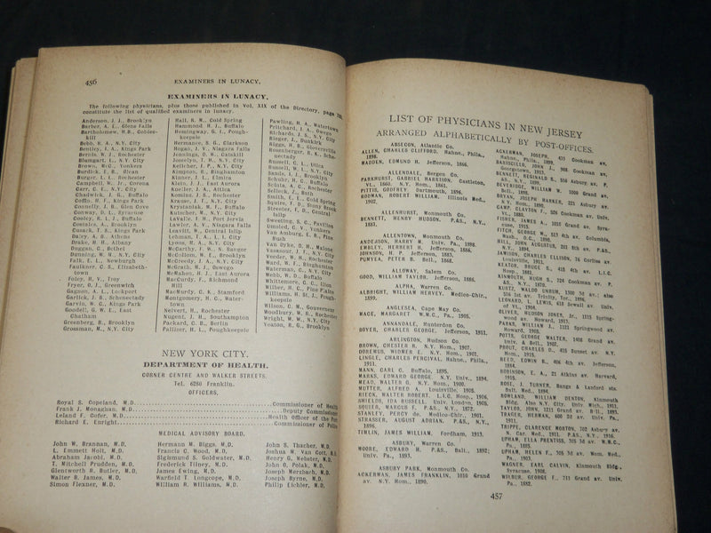 1917-1924 MEDICAL DIRECTORY OF NEW YORK NJ & CONNECTICUT LOT OF 7 - KD 2640