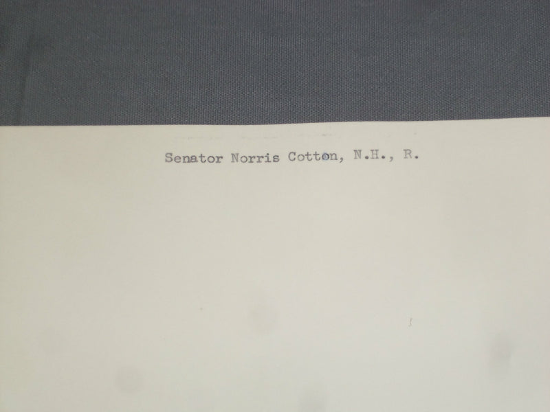 NEW HAMPSHIRE SENATOR NORRIS COTTON 8 X 10 AUTOGRAPHED PHOTO - J 4056