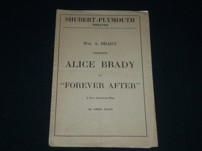 1918-1919 AFTER BROADWAY PROGRAM - ALICE BRADY -SHUBERT-PLYMOUTH THEATRE- J 4084