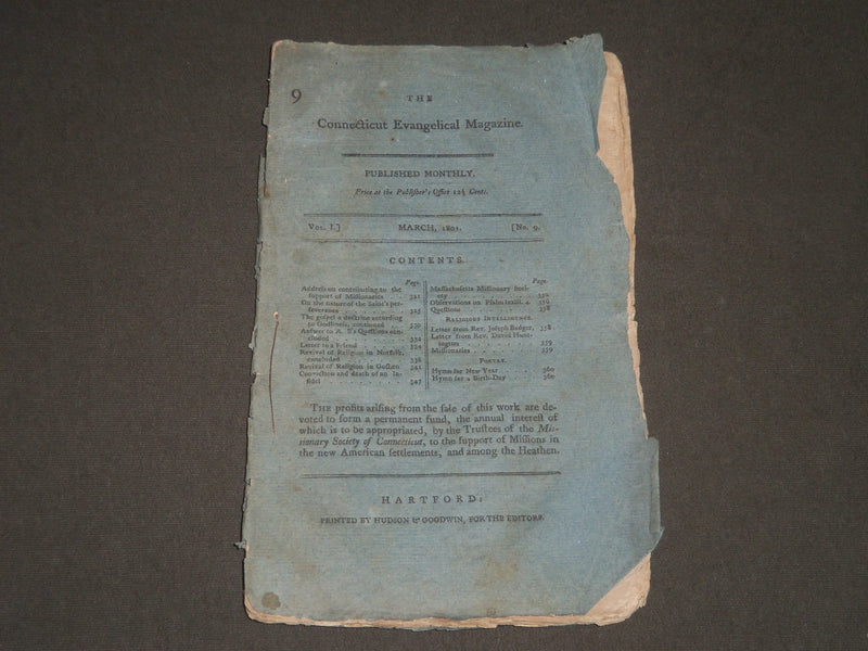 1801 MARCH THE CONNECTICUT EVANGELICAL MAGAZINE VOLUME 1 NO. 9 - J 2534