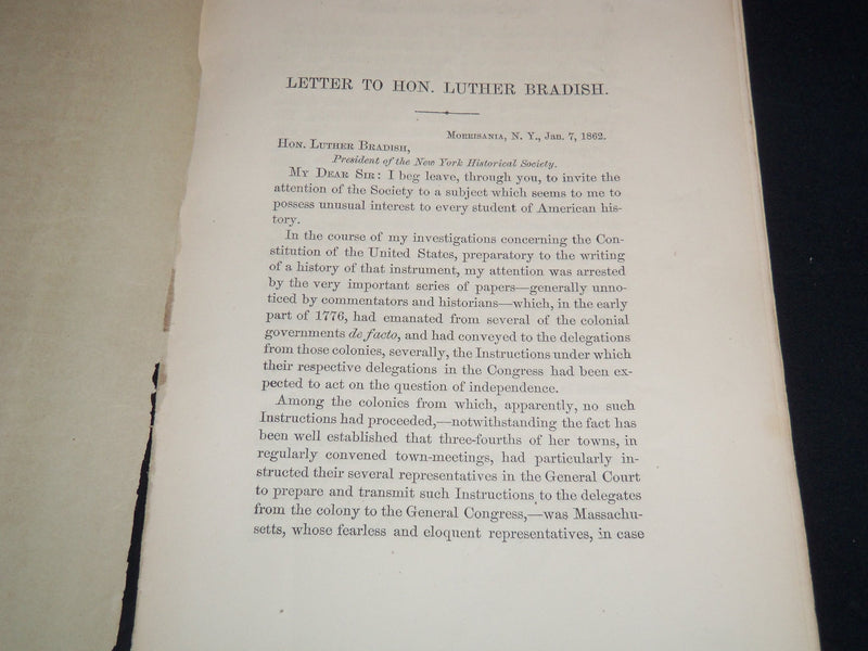 1862 NEW YORK HISTORICAL SOCIETY DECLARATION OF INDEPENDENCE - MASS - J 8882