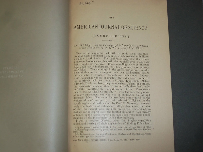 1905 ON THE PHYSIOGRAPHIC IMPROBABILITY OF LAND AT THE NORTH POLE - J 4854